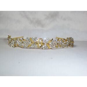 Gold Rhinestone pearl tiara bridal prom party birthday rhinestone headband tiara